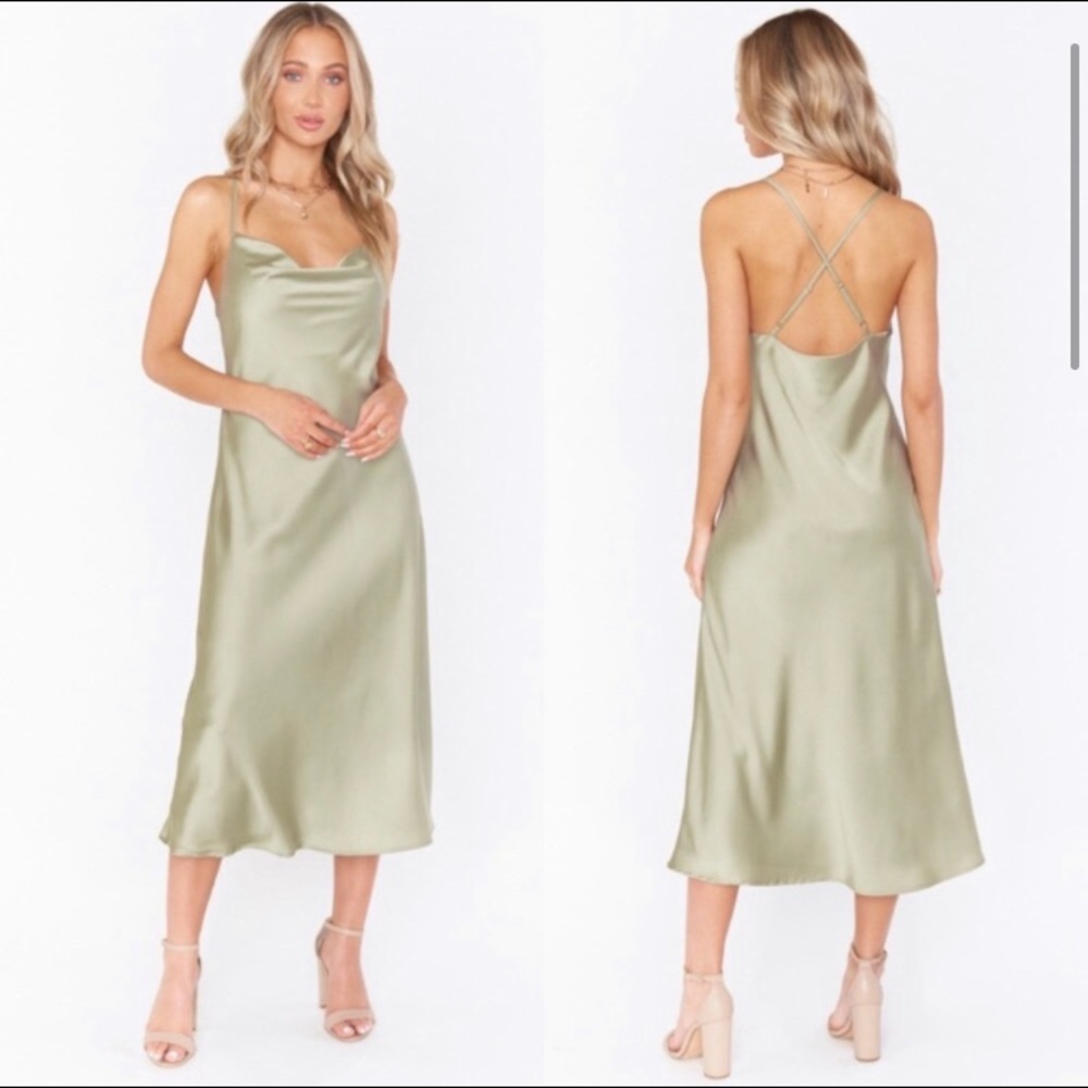 NWT green satin cowl neck dress